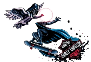 darth vader skateboarding, heaven, outdoors, Harley Davidson, bullets, puzzle red & blue colors

WORDS "Seth J. Carter"
12/29/88-01/06/24 tattoo idea