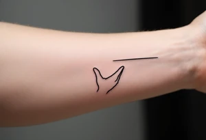 Minimalistic black line tattoo of a simple hand outline reaching toward a thin ray of light, clean and abstract design tattoo idea