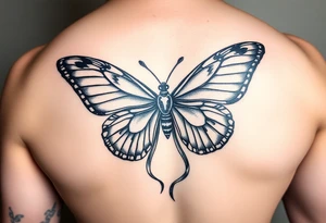 ethereal butterfly with flowing silk ribbons in moonlight tattoo idea