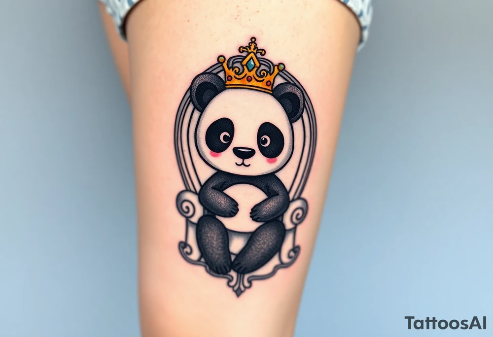 powerful superior panda with a crown, sexy princess on a throne tattoo idea