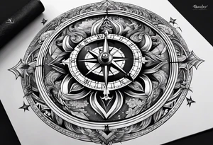 Upper arm sleeve time compass god life love tattoo idea