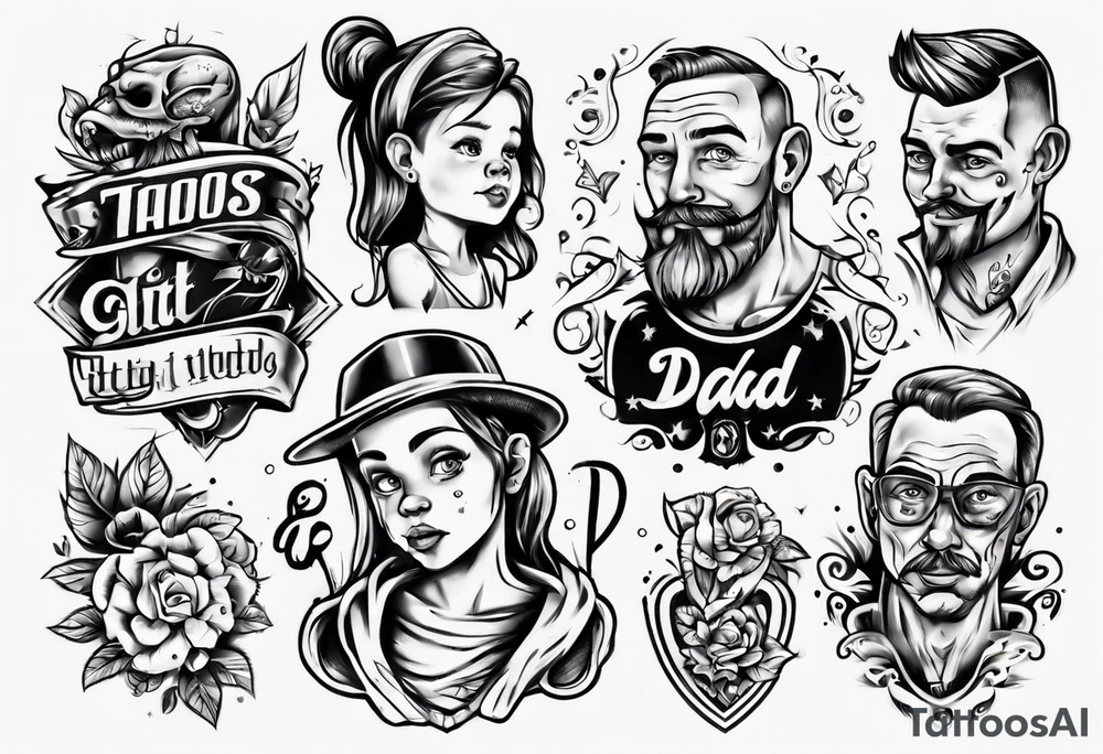 Tattoo with dad and kids, a boy and a girl tattoo idea