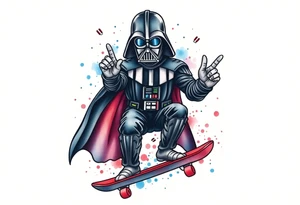 MEMORY TATTOO
Darth Vader skateboarding with hand signal hang loose in heaven, outdoors, bullets, star wars>blue and red 
"Darth Carter"
12/29/88-01/06/24 tattoo idea