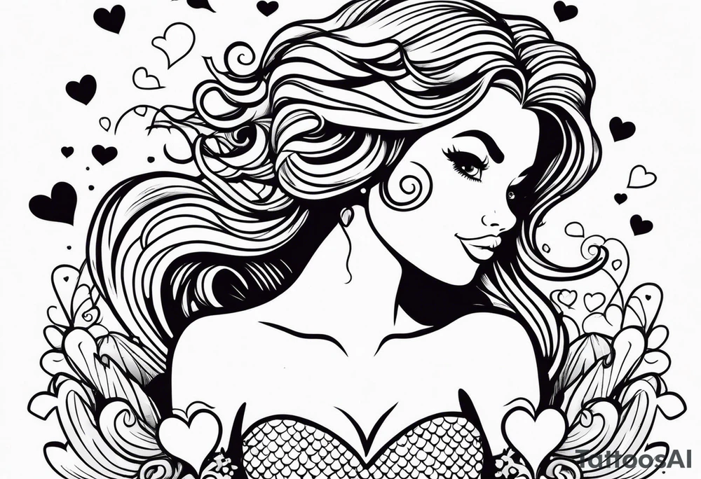 A cute Mermaid with hearts. tattoo idea