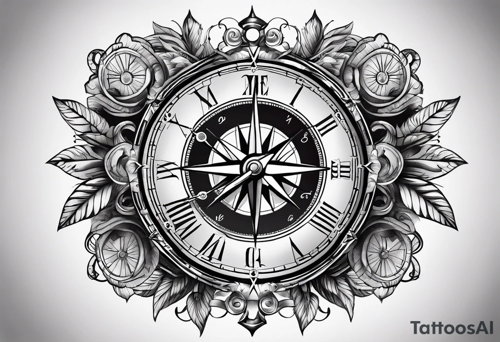 compass and clock tattoo idea