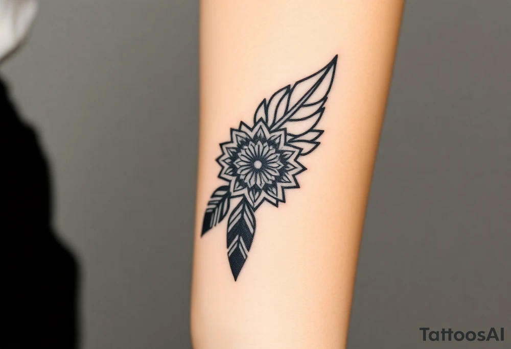 big spiritual feather indian mandala shaman tattoo idea