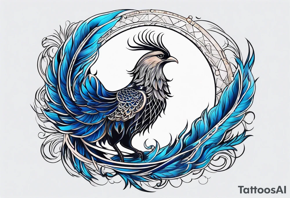 phoenix sur une lune bleu tattoo idea