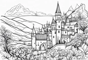 medieval tribal city floral  land  vignette tattoo idea