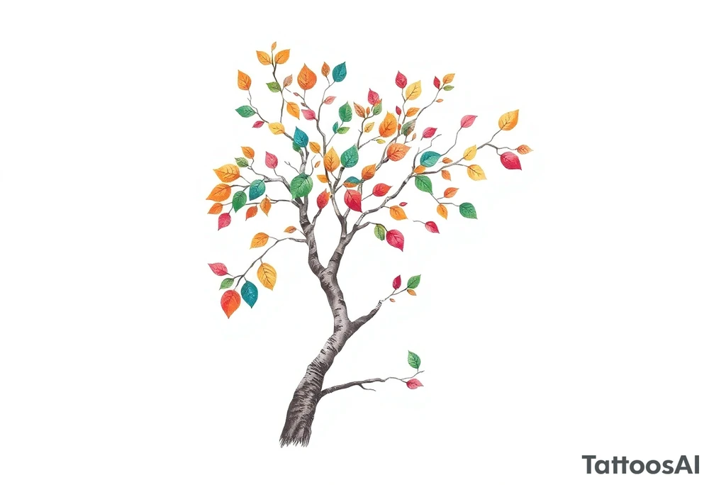birch tree with coloured leaves tattoo idea