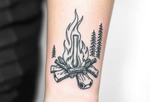Campfire with cross hidden in the flames include the great outdoors tattoo idea