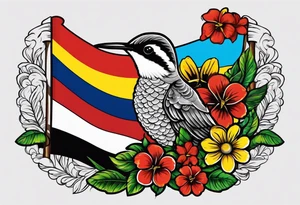 Ghana flag,Curaçao flag, flowers, hummingbirds,  butterflies, Ghana country, Curaçao island tattoo idea