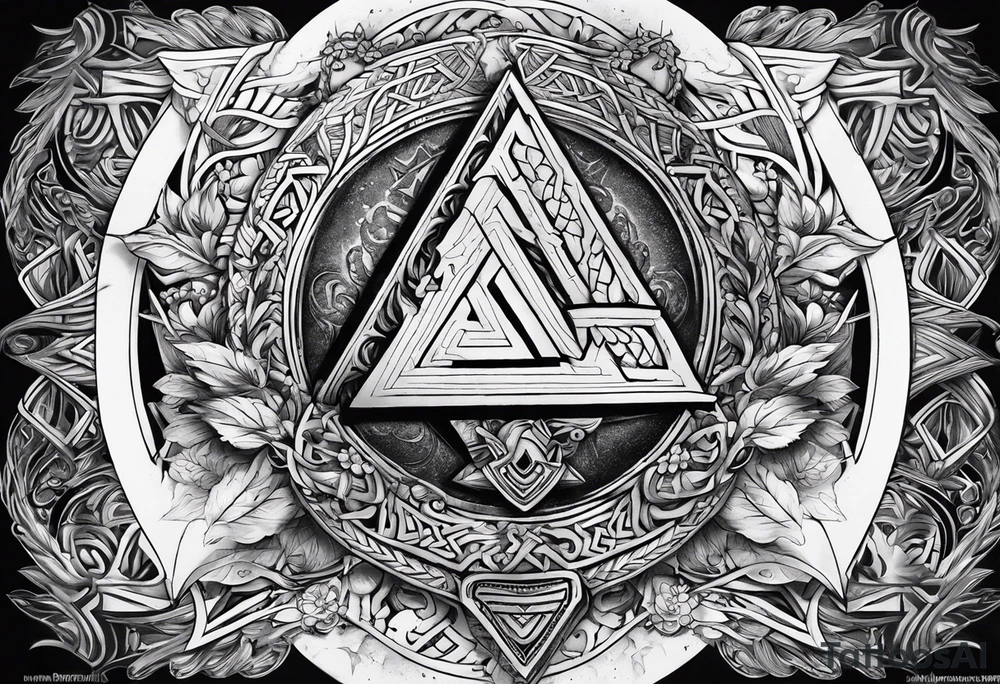 Valhalla sword shield axe Valknut fire tattoo idea