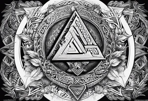 Valhalla sword shield axe Valknut fire tattoo idea