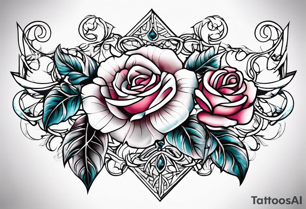 Metallic vines and rose tessellation tattoo idea