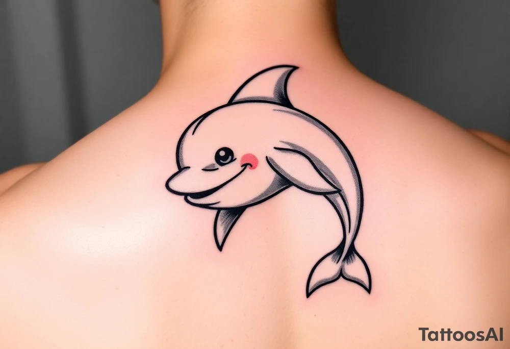 Cartoon dolphin with a smirk on the face tattoo idea
