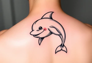 Cartoon dolphin with a smirk on the face tattoo idea