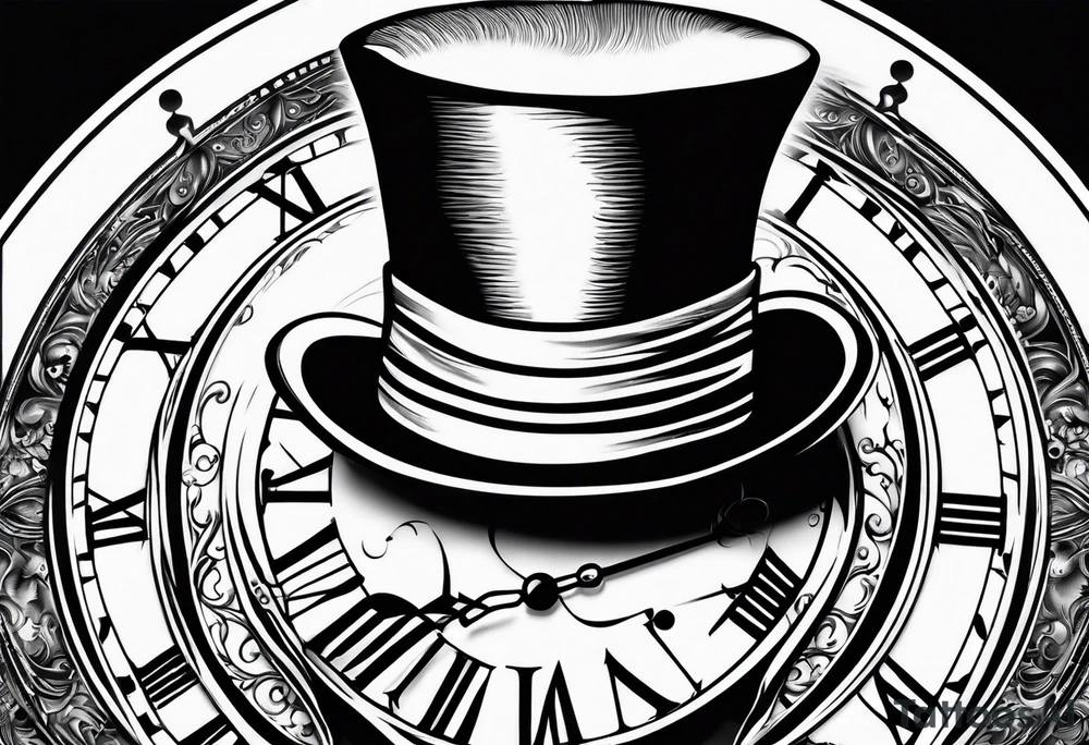 Mad hatter hat on pocket watch tattoo idea