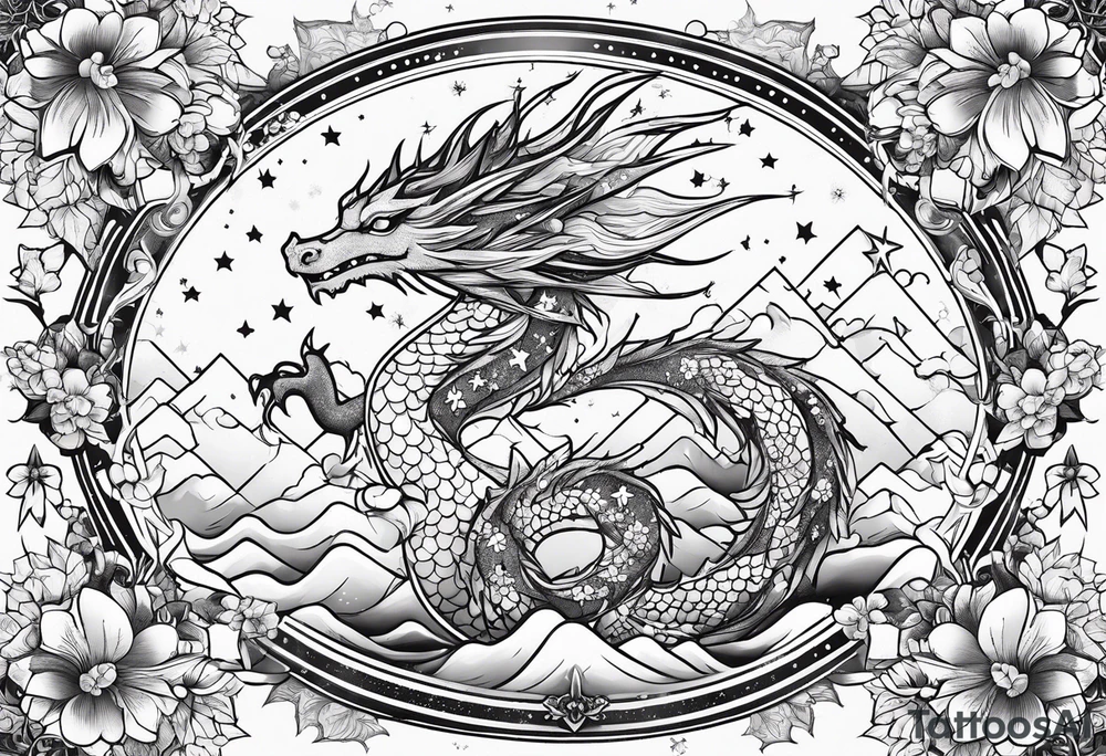 Constellation, wing , snow , cross , dragon female japan kawaii , flower tattoo idea