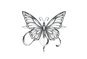 ethereal butterfly with flowing silk ribbons in geometric mandala tattoo idea