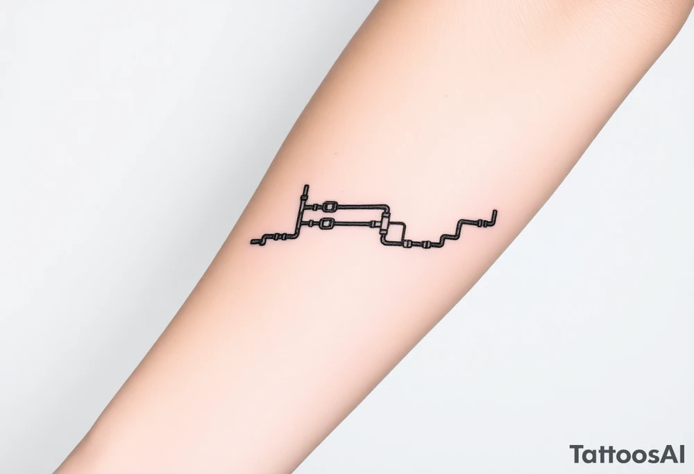 long System of pipes that transitions and transforms into veins of forearm tattoo idea