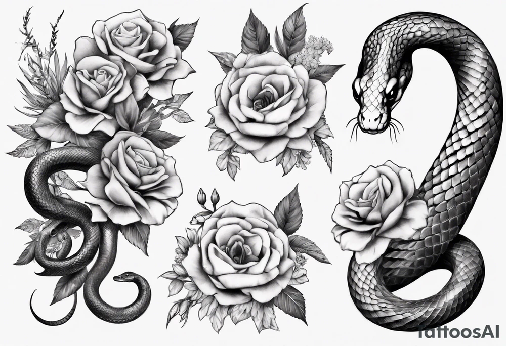 Snake wrapped around flowers tattoo idea