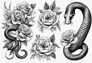 Snake wrapped around flowers tattoo idea