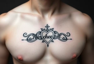 Create a tattoo on a man’s chest of the name Michelle. Celtic claddagh tattoo idea