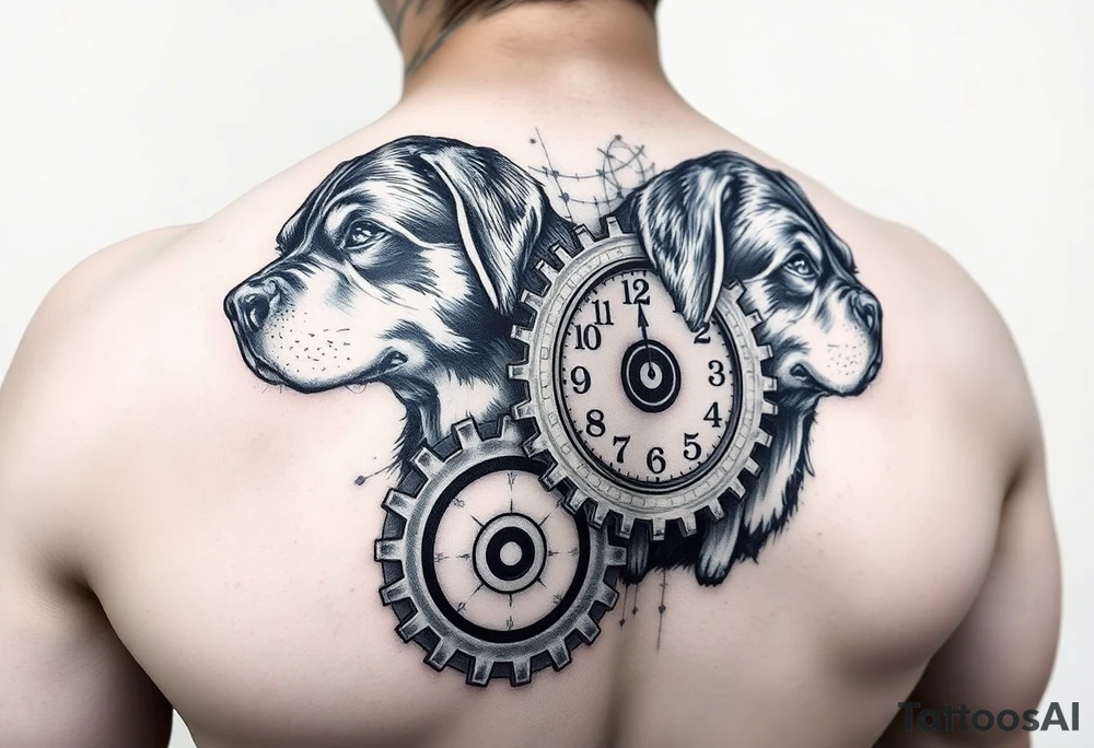 Gears that look like clocks Rottweilers mechanical a complete right arm sleeve tattoo idea