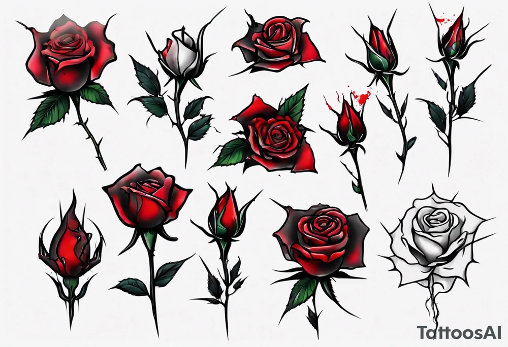 bleeding rose without stem flowers and only thorns tattoo idea