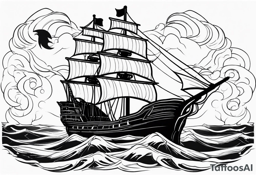 Black pearl pirate ship with waves tattoo idea