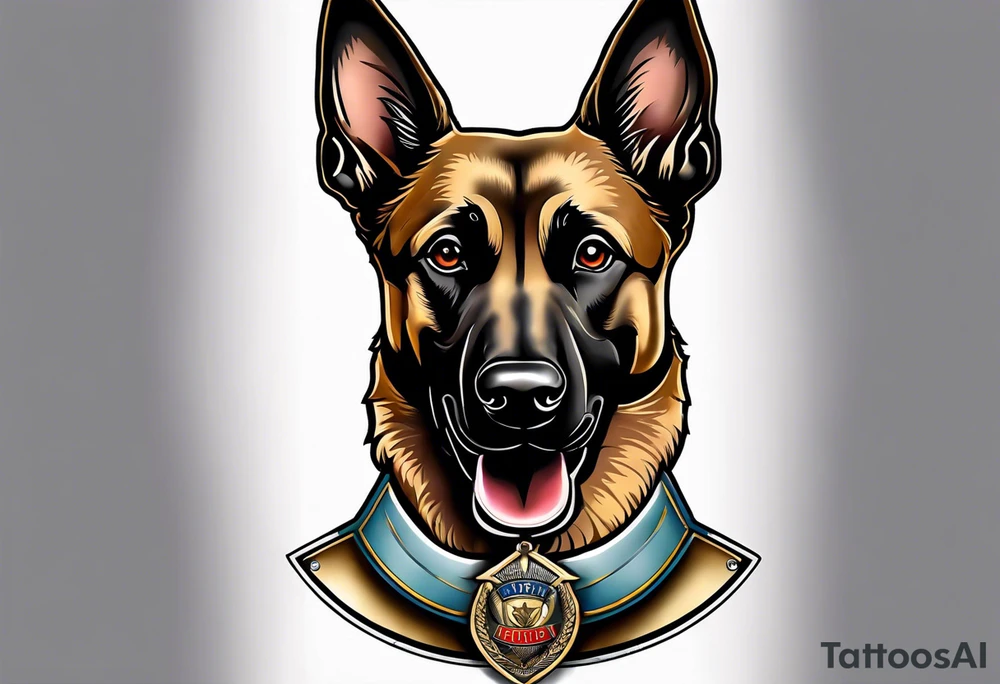 Belgian Malinois dog   Front facing with a badge tattoo idea