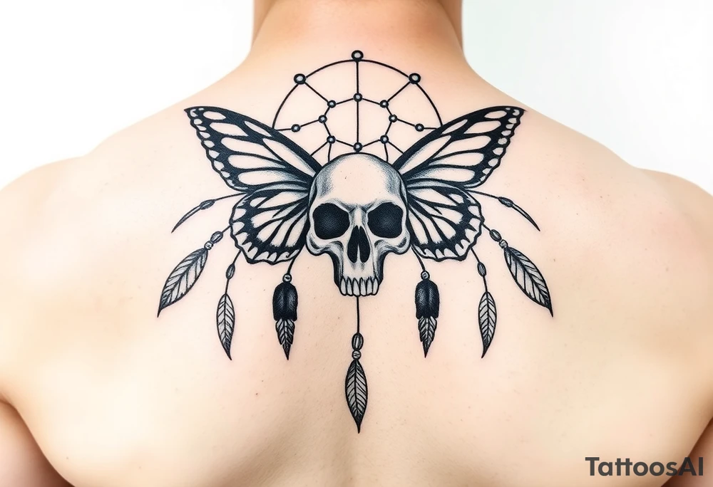 Small Dreamcatcher with butterfly's and skull tattoo idea