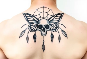 Small Dreamcatcher with butterfly's and skull tattoo idea
