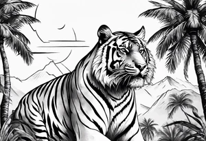 tiger climbing palm tree tattoo idea