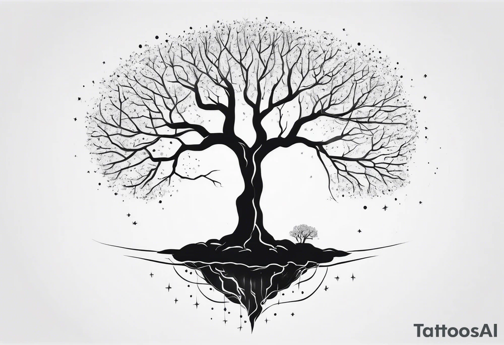 tree where the canopy resembles a brain, struck by lightning tattoo idea