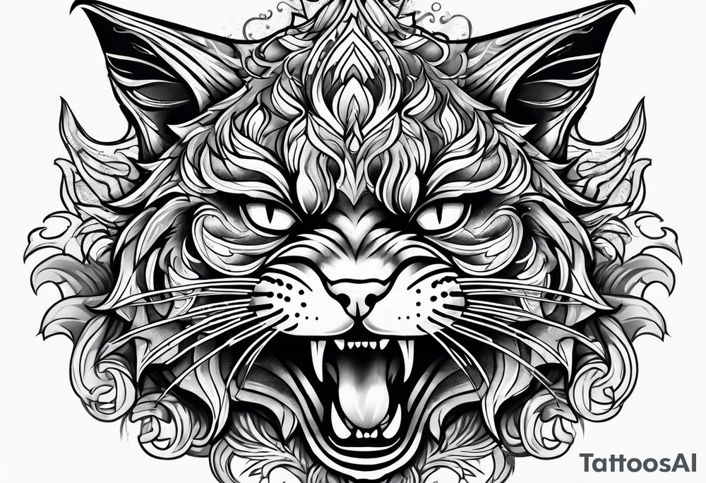 cat growling tattoo idea