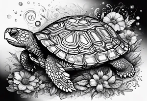 Turtle high on drugs, close up tattoo idea