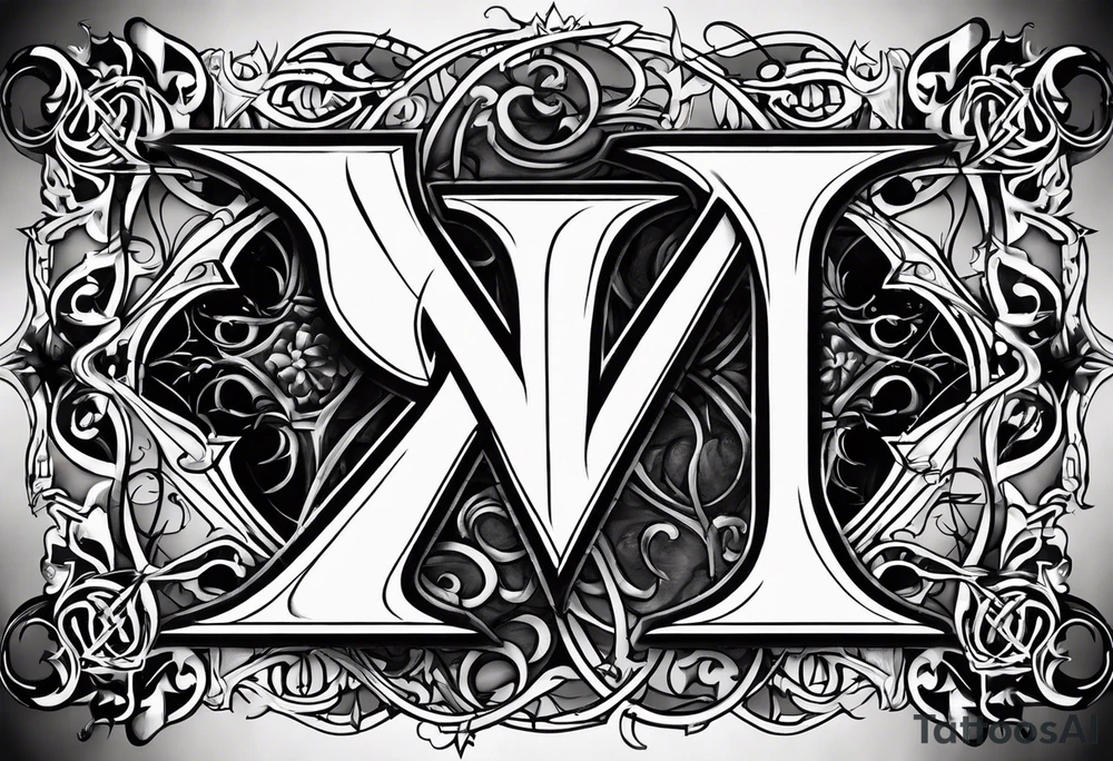 I need a tattoo design that prominently features the letters X and I while incorporating dark gothic
elements. tattoo idea