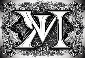 I need a tattoo design that prominently features the letters X and I while incorporating dark gothic 
elements. tattoo idea
