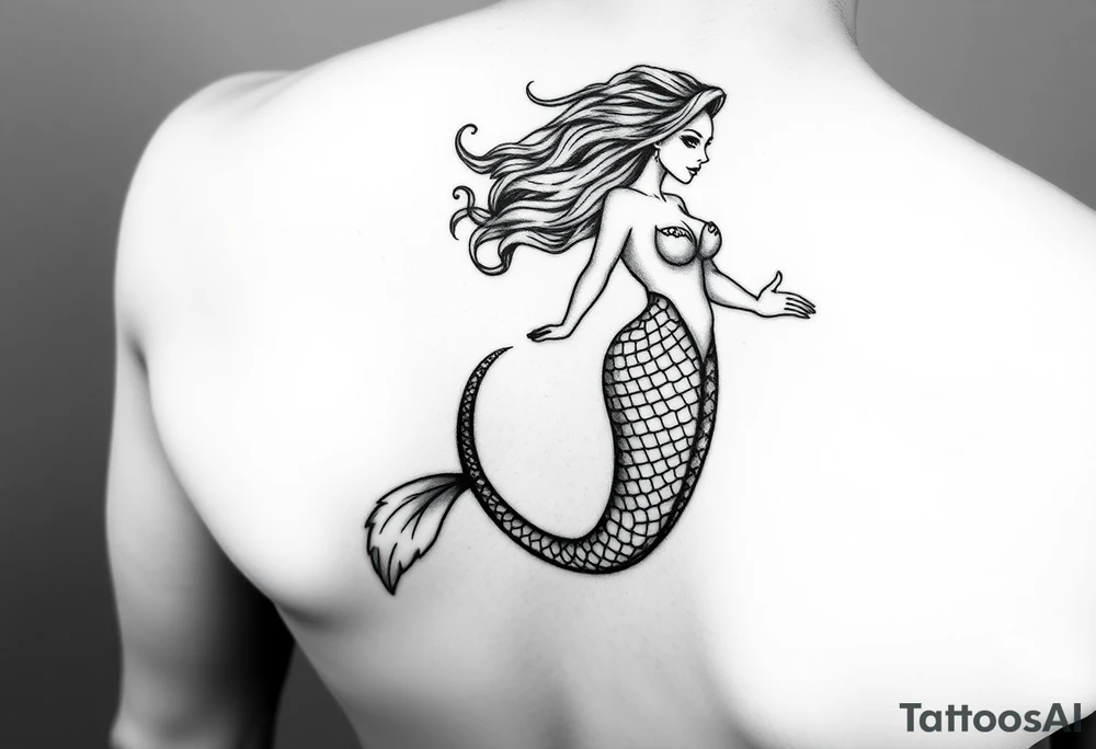realistic mermaid tattoo idea