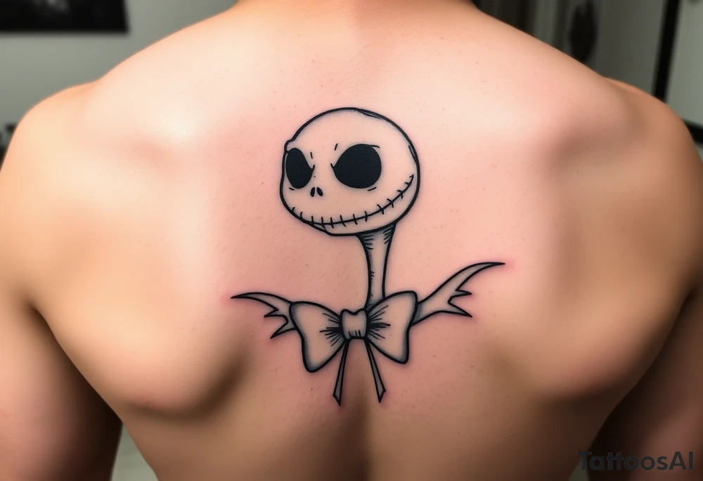 Female oogie boogie from nightmare before Christmas 
with a bow simple linework only tattoo idea