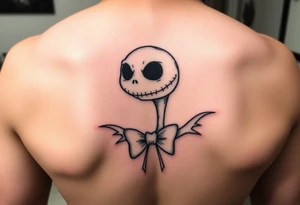Female oogie boogie from nightmare before Christmas 
with a bow simple linework only tattoo idea