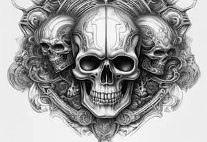 H.R Giger style knee tattoo with skulls tattoo idea