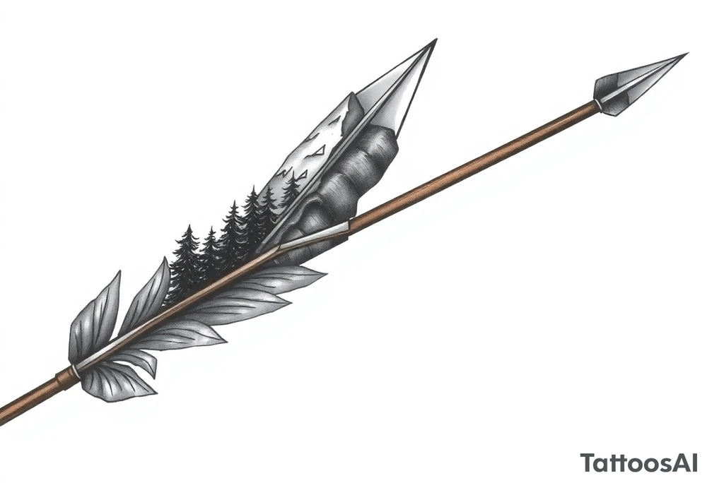 Arrow the Arrowhead is a mountaintop
The Fletching is made of Pine Trees
The Shaft is made of detailed wood tattoo idea