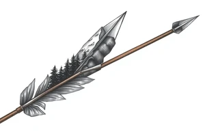 Arrow the Arrowhead is a mountaintop
The Fletching is made of Pine Trees
The Shaft is made of detailed wood tattoo idea