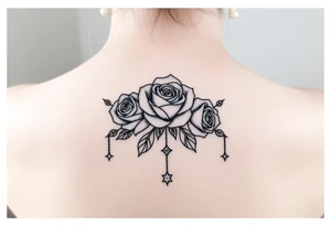 roses, gemstones on chains, stars tattoo idea