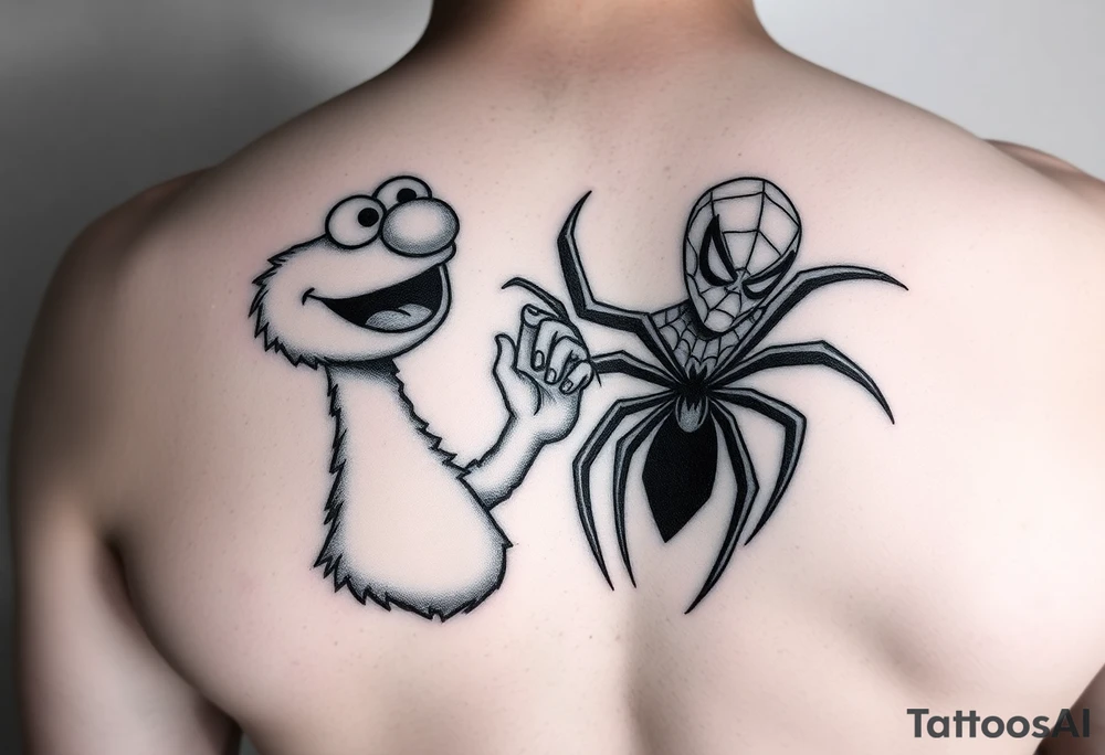 elmo and spiderman tattoo idea