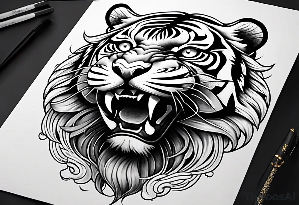 Asian Japanese Chinese style tiger with a full body not just head twisting body for a forearm half sleeve, clouds tattoo idea