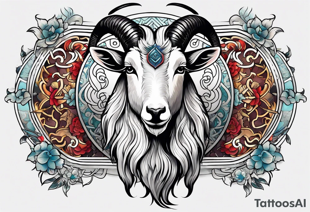 zodiac animal goat in japanese treaditional style tattoo idea
