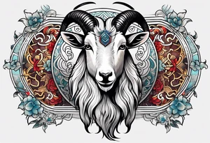 zodiac animal goat in japanese treaditional style tattoo idea